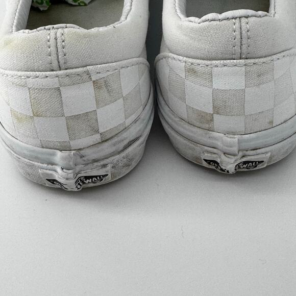 Vans Classic Checkerboard Slip On All White Canvas Skate Shoes M 5.5/ W 7 - Picture 4 of 13